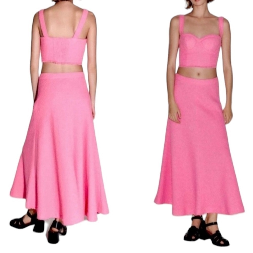 Zara new Barbie pink textured maxi skirt Large